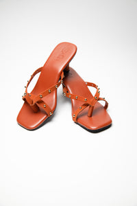 Gold studded Kitten Heels - Tan