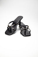 Gold Studded Kitten Heels - Black