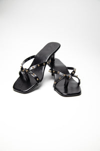 Gold Studded Kitten Heels - Black