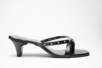 Gold Studded Kitten Heels - Black