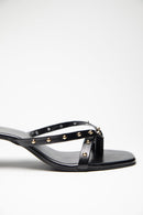 Gold Studded Kitten Heels - Black