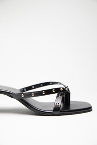 Gold Studded Kitten Heels - Black